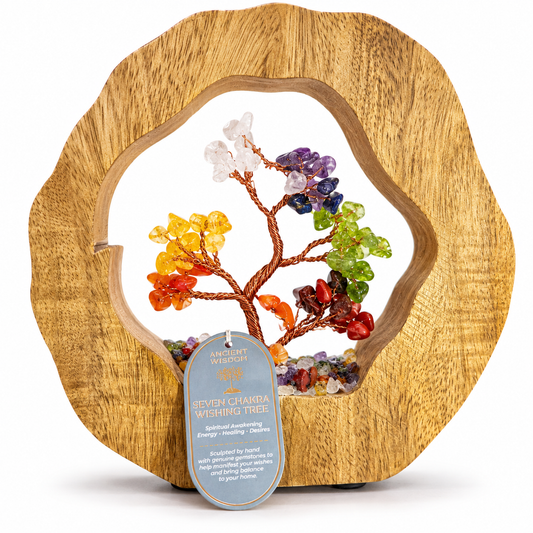 Seven Chakra Wishing Tree in Mango Wood | Gemstone Tree Garden