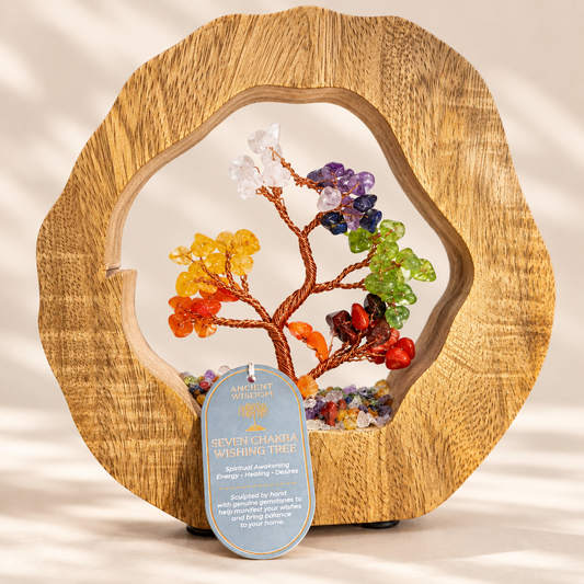 Seven Chakra Wishing Tree in Mango Wood | Gemstone Tree Garden