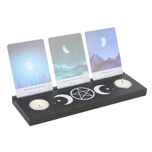 Black Triple Moon Tarot Card Stand with Tealight Holders - Crystal Nest