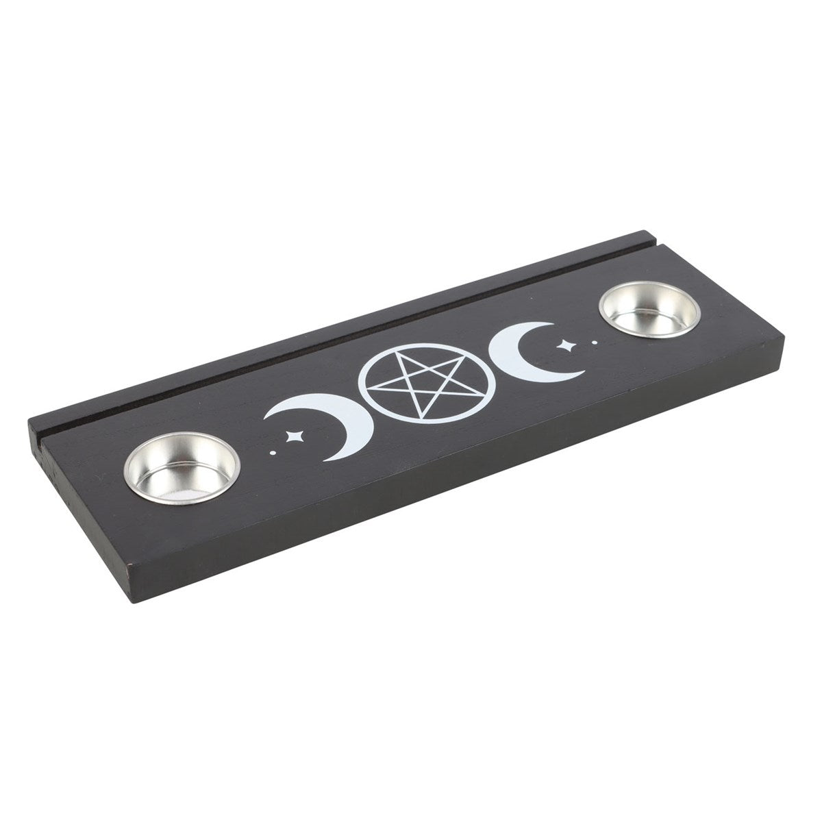 Black Triple Moon Tarot Card Stand with Tealight Holders - Crystal Nest
