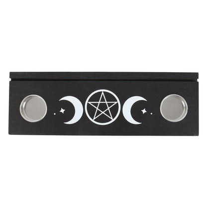 Black Triple Moon Tarot Card Stand with Tealight Holders - Crystal Nest