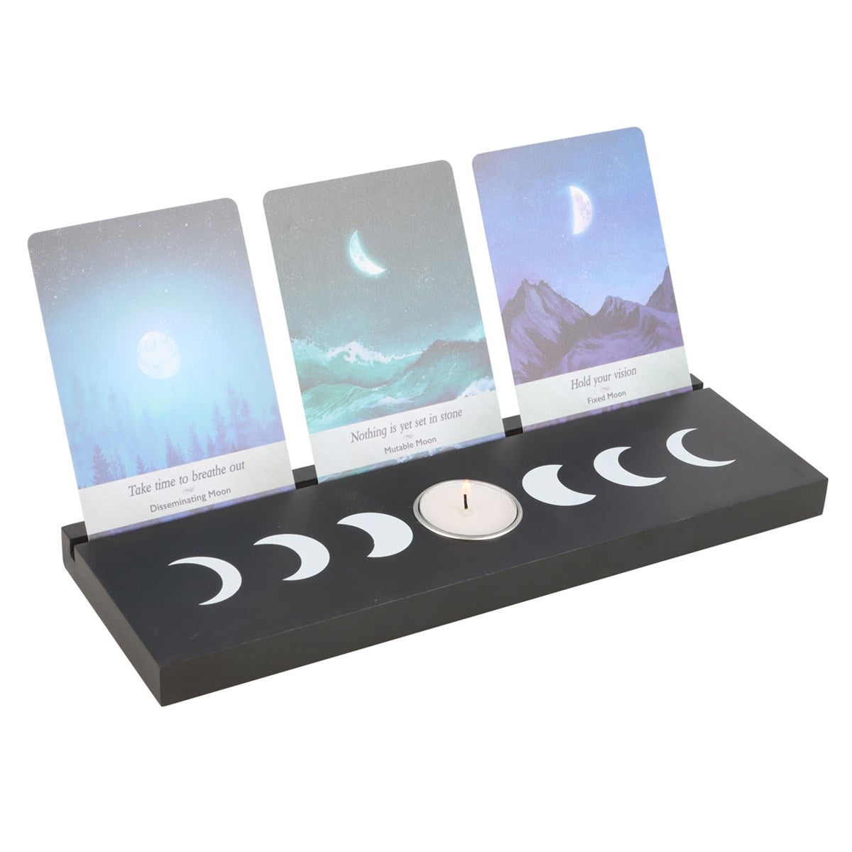 Black Moon Phase Tarot Card Stand with Tealight Holders - Crystal Nest