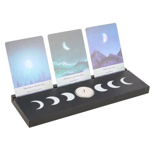 Black Moon Phase Tarot Card Stand with Tealight Holders - Crystal Nest