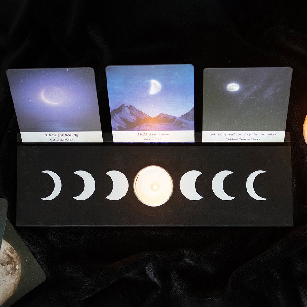 Black Moon Phase Tarot Card Stand with Tealight Holders - Crystal Nest