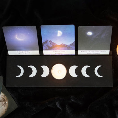 Black Moon Phase Tarot Card Stand with Tealight Holders - Crystal Nest