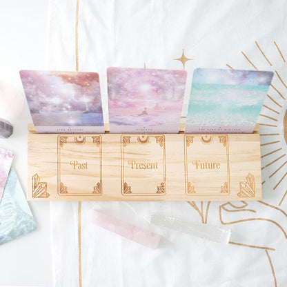 Past Present Future Tarot Card Stand | Wooden Display for Tarot Readings