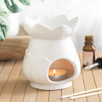 White Lotus Flower Oil Burner | Ceramic Aromatherapy Burner