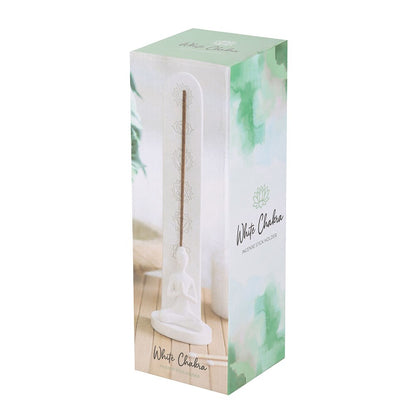 White Chakra Incense Holder with Lotus Pose Figure - Crystal Nest