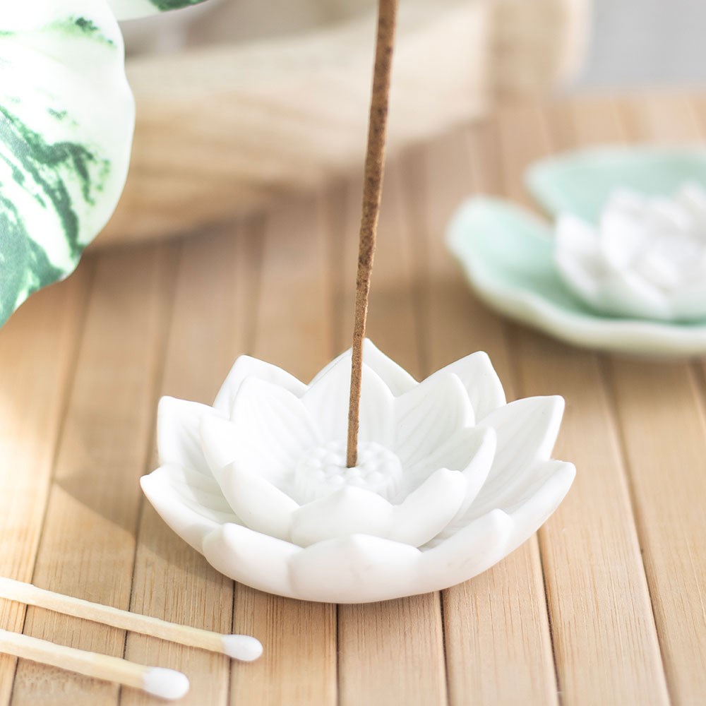 White Lotus Flower Incense Stick Holder - Crystal Nest