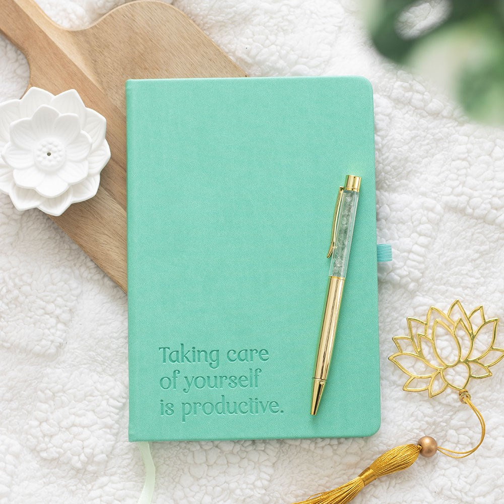 Guided Self Care & Wellness Journal with Aventurine Crystal Pen - Crystal Nest