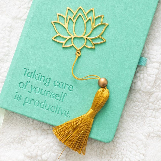 Gold Lotus Flower Bookmark with Tassel | Mindfulness & Journal Accessory - Crystal Nest