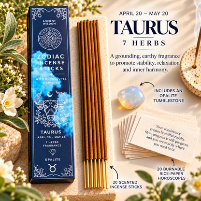Zodiac Incense Sticks, Crystal & Horoscope Set