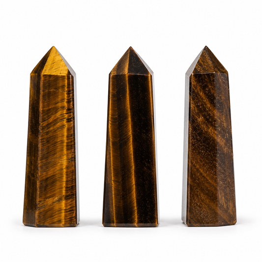 Tiger’s Eye Obelisk Points | Protection & Confidence Crystal Towers | Set of 3