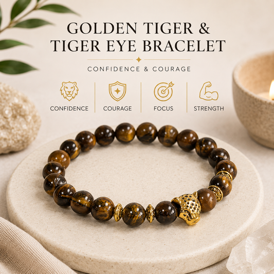 Golden Tiger & Tiger Eye Bracelet | Confidence & Courage