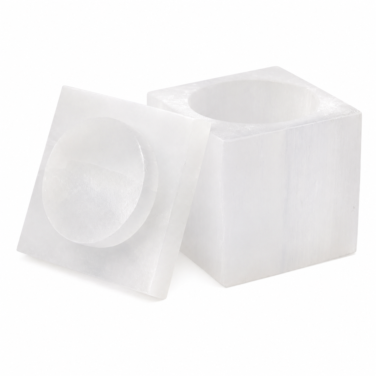 Square Selenite Crystal Charging & Jewellery Box | Cleansing & Protection