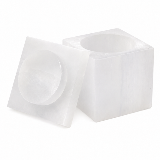 Square Selenite Crystal Charging & Jewellery Box | Cleansing & Protection
