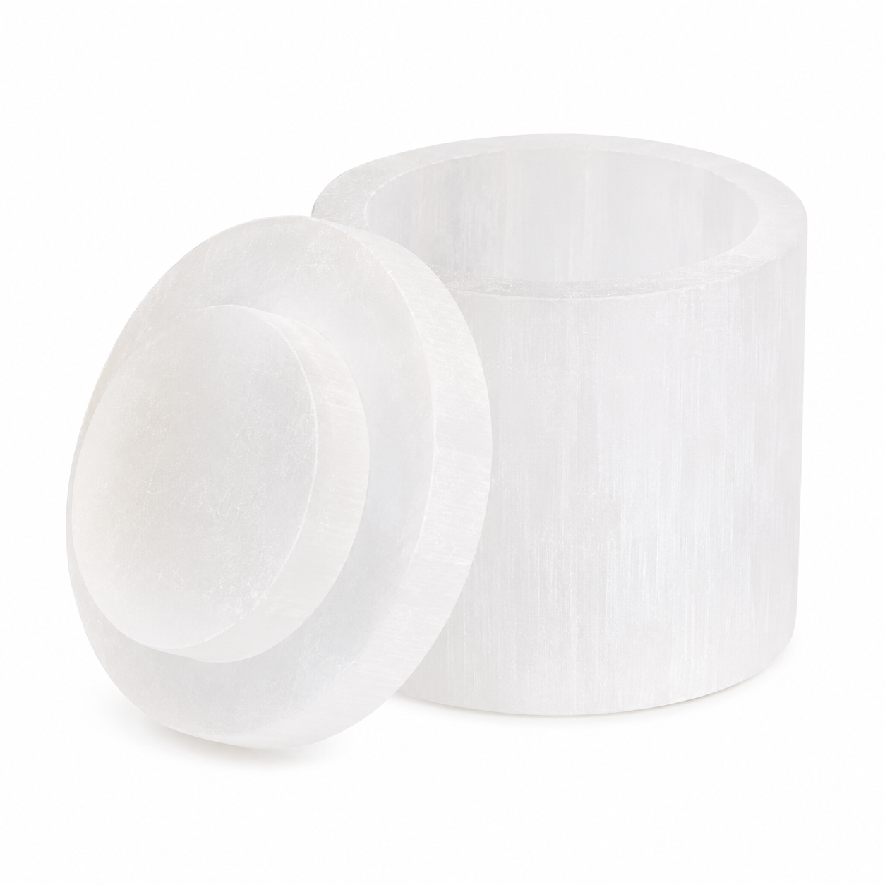 Round Selenite Crystal Charging & Jewellery Box | Cleansing & Protection