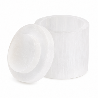 Round Selenite Crystal Charging & Jewellery Box | Cleansing & Protection