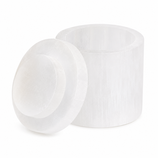 Round Selenite Crystal Charging & Jewellery Box | Cleansing & Protection