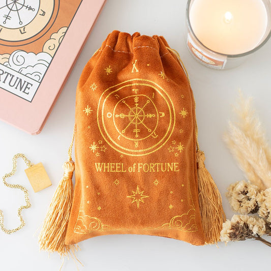 Wheel of Fortune Vintage Tarot Velvet Drawstring Bag - Storage for Tarot Decks & Crystals - Crystal Nest