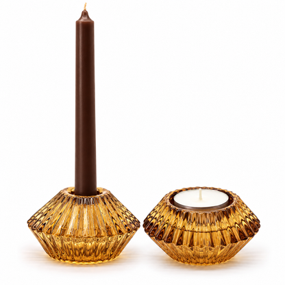 Vintage Amber Glass Reversible Candle Holder | Taper & Tealight