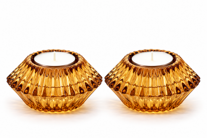 Vintage Amber Glass Reversible Candle Holder | Taper & Tealight