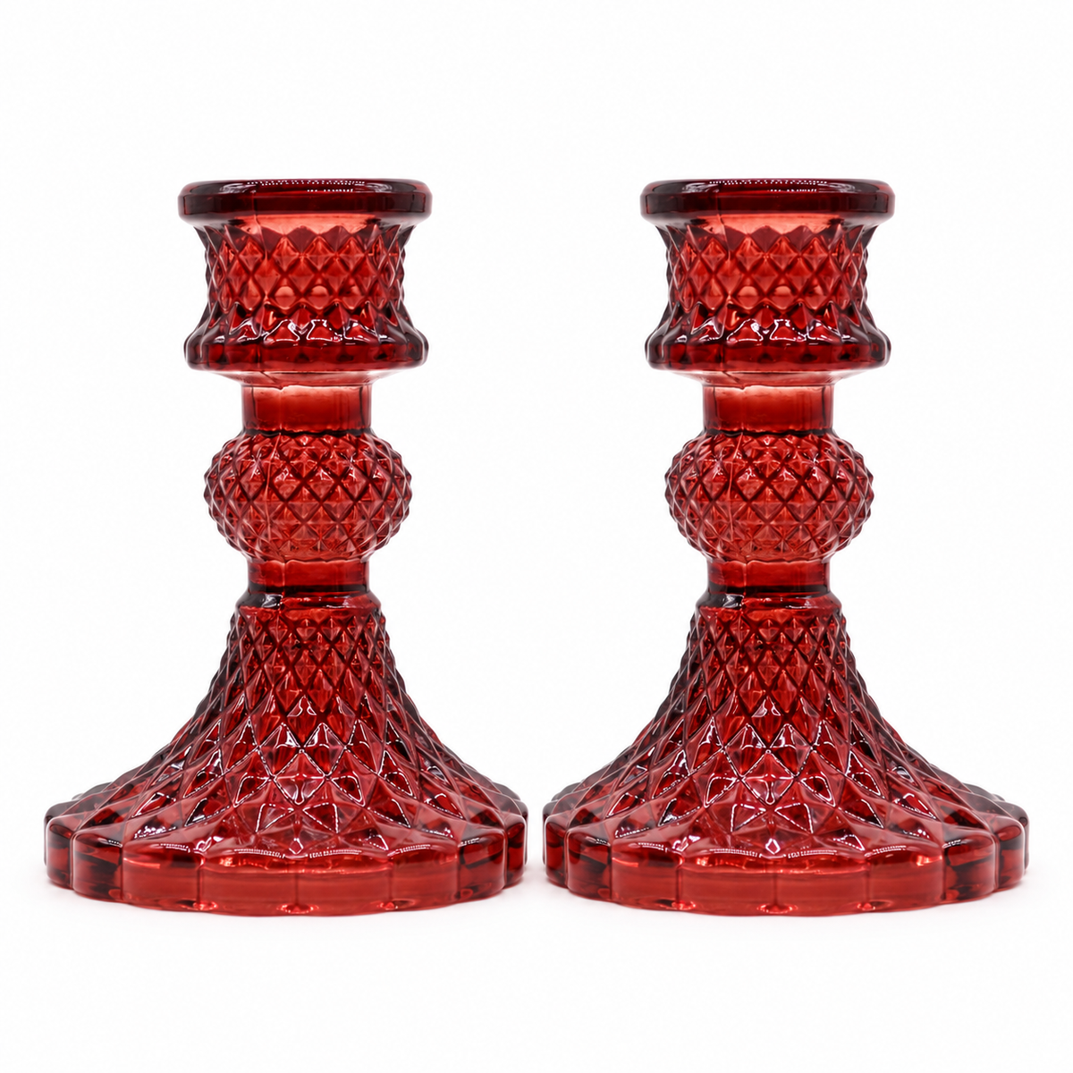Vintage Burgundy Glass Taper Candle Holder