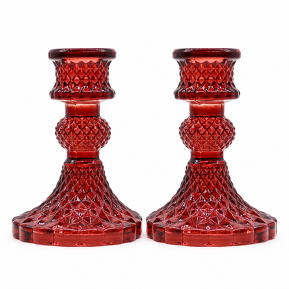 Vintage Burgundy Glass Taper Candle Holder