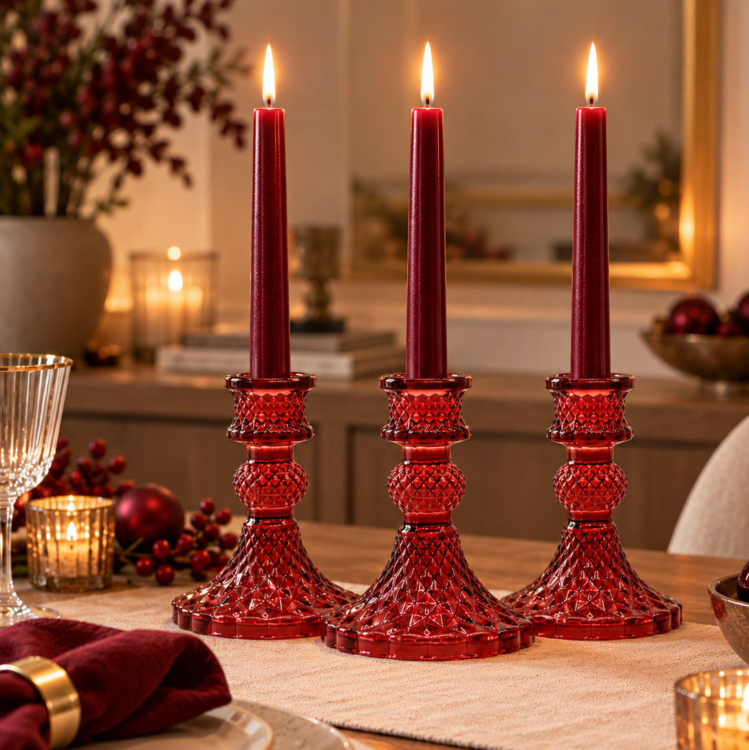 Vintage Burgundy Glass Taper Candle Holder