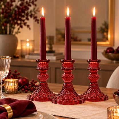 Vintage Burgundy Glass Taper Candle Holder