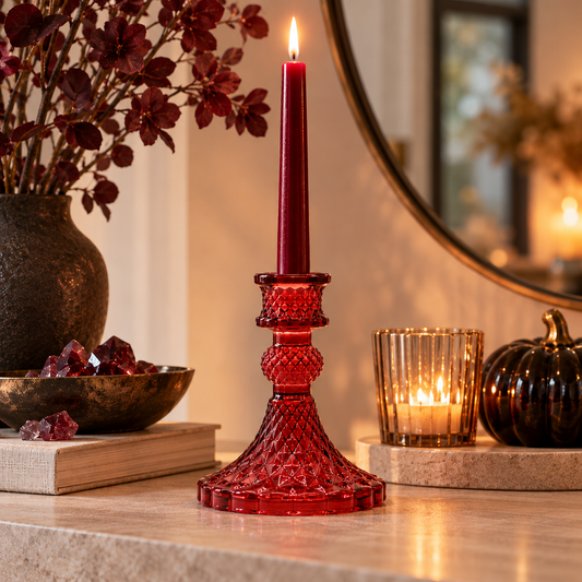 Vintage Burgundy Glass Taper Candle Holder