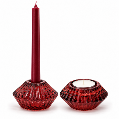 Vintage Burgundy Glass Reversible Candle Holder | Taper & Tealight