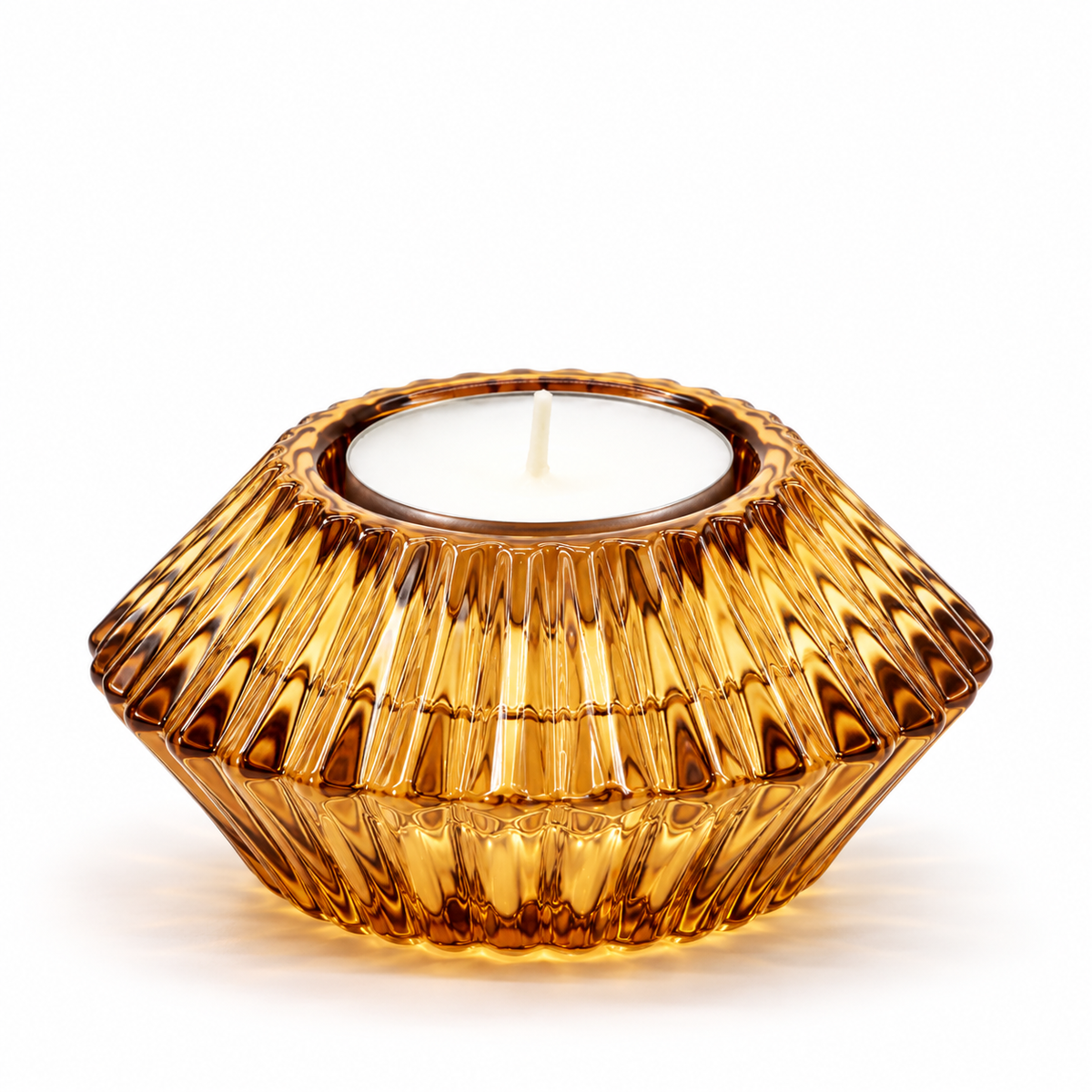 Vintage Amber Glass Reversible Candle Holder | Taper & Tealight