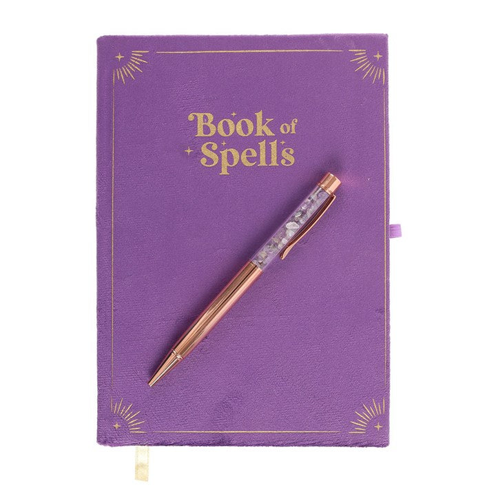 Book of Spells Journal with Amethyst Crystal Pen | A5