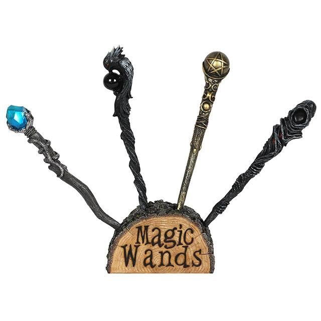 Wiccan Wand Set with Log Holder - Crystal Nest