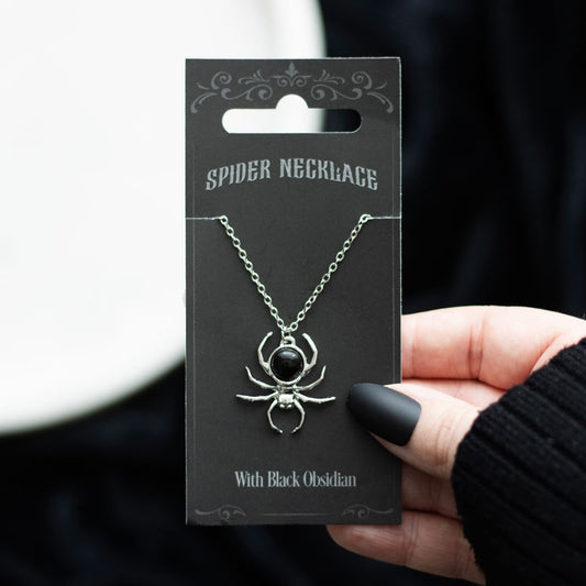 Black Obsidian Spider Pendant Necklace - Crystal Nest
