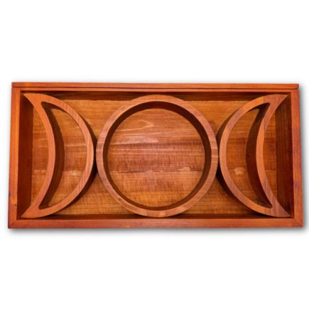 Wooden Triple Moon Altar Tray | Crystal, Candle & Tarot Card Display - Crystal Nest
