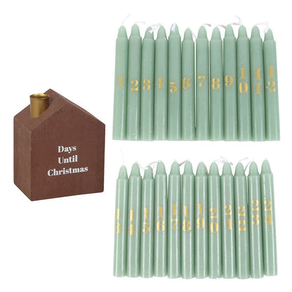 24 Mini Advent Candles with Chalet Holder | Christmas Countdown Candle Set