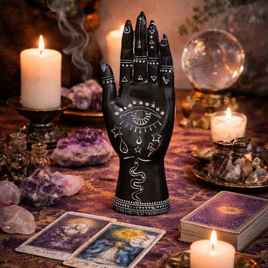 Black & White Mantric Tarot Hand Statue | Mystical Palmistry Decor - Crystal Nest