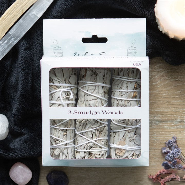 Set of 3 White Sage Smudge Wands – Purify & Cleanse Your Space - Crystal Nest