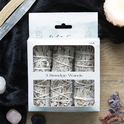 Set of 3 White Sage Smudge Wands – Purify & Cleanse Your Space - Crystal Nest