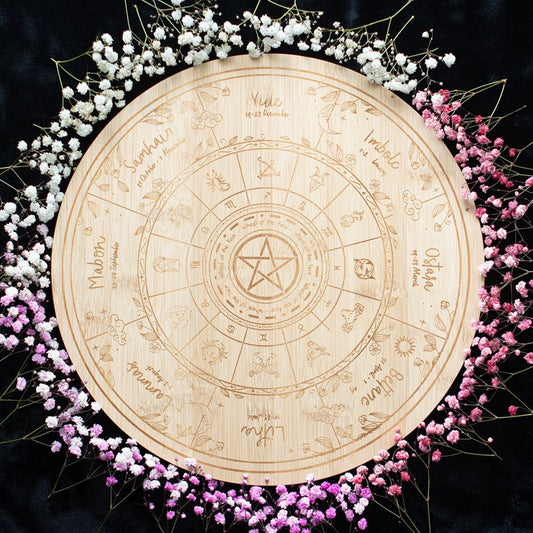 Wheel of the Year Round Wooden Serving & Spiritual Board | 30cm - Crystal Nest