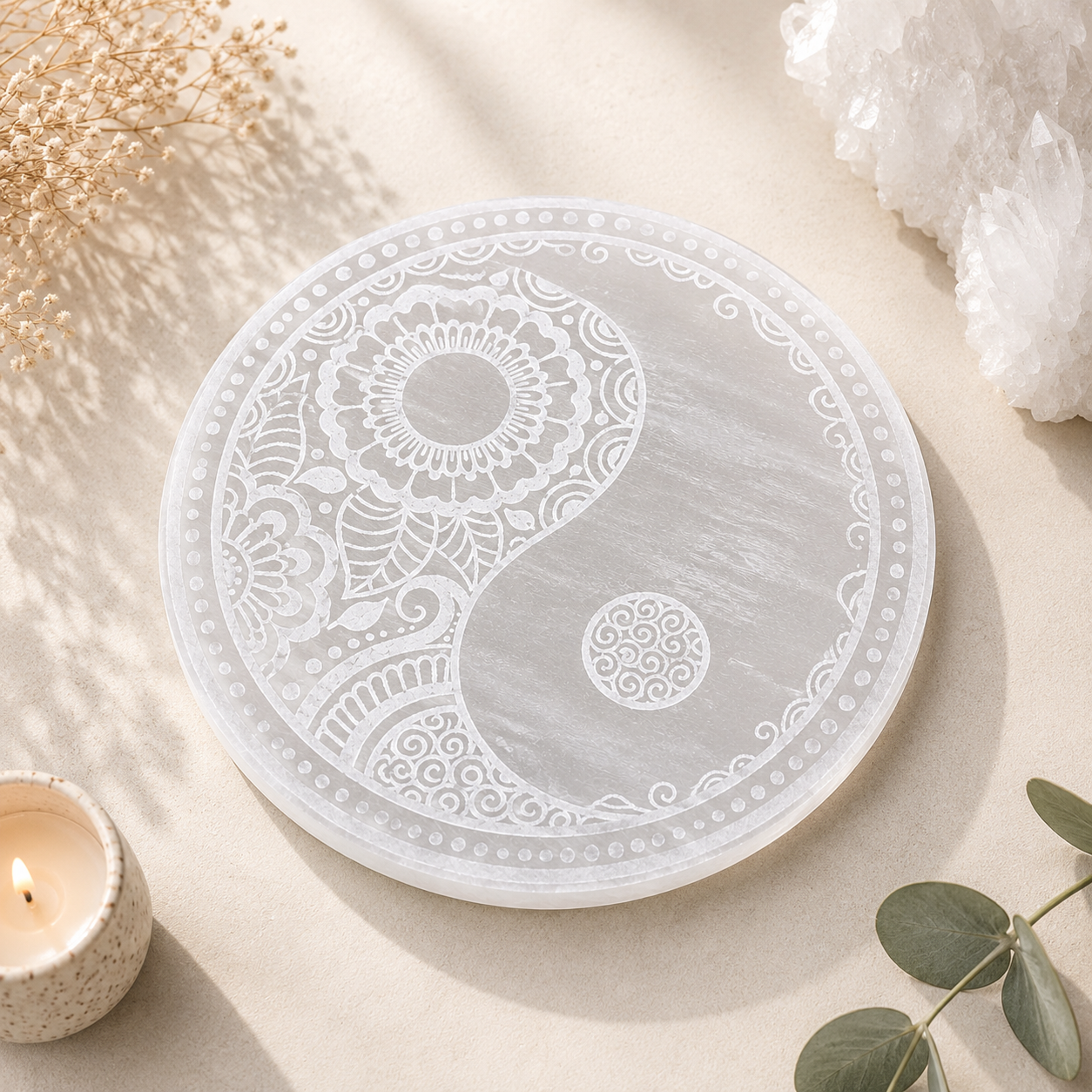 Yin Yang Selenite Charging Plate | Large - 18cm