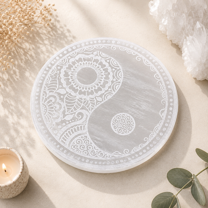 Yin Yang Selenite Charging Plate | Large - 18cm