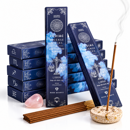 Zodiac Incense Sticks, Crystal & Horoscope Set