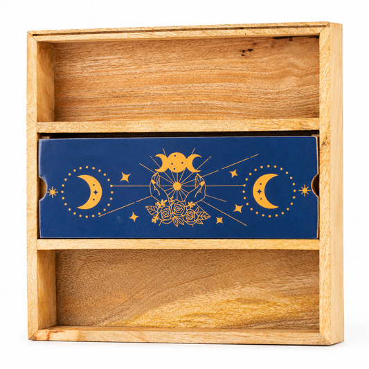 3-Compartment Blue Moon Phases Tarot Storage & Reading Tray - Crystal Nest