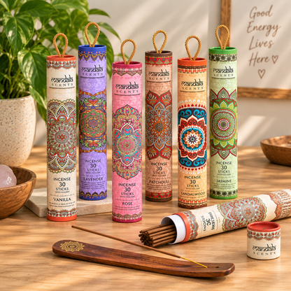 Mandala Incense Gift Set | 6 Fragrances, 180 Sticks & Wooden Holders