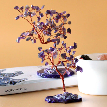 Small Amethyst Gemstone Tree on Natural Agate Base - Crystal Nest