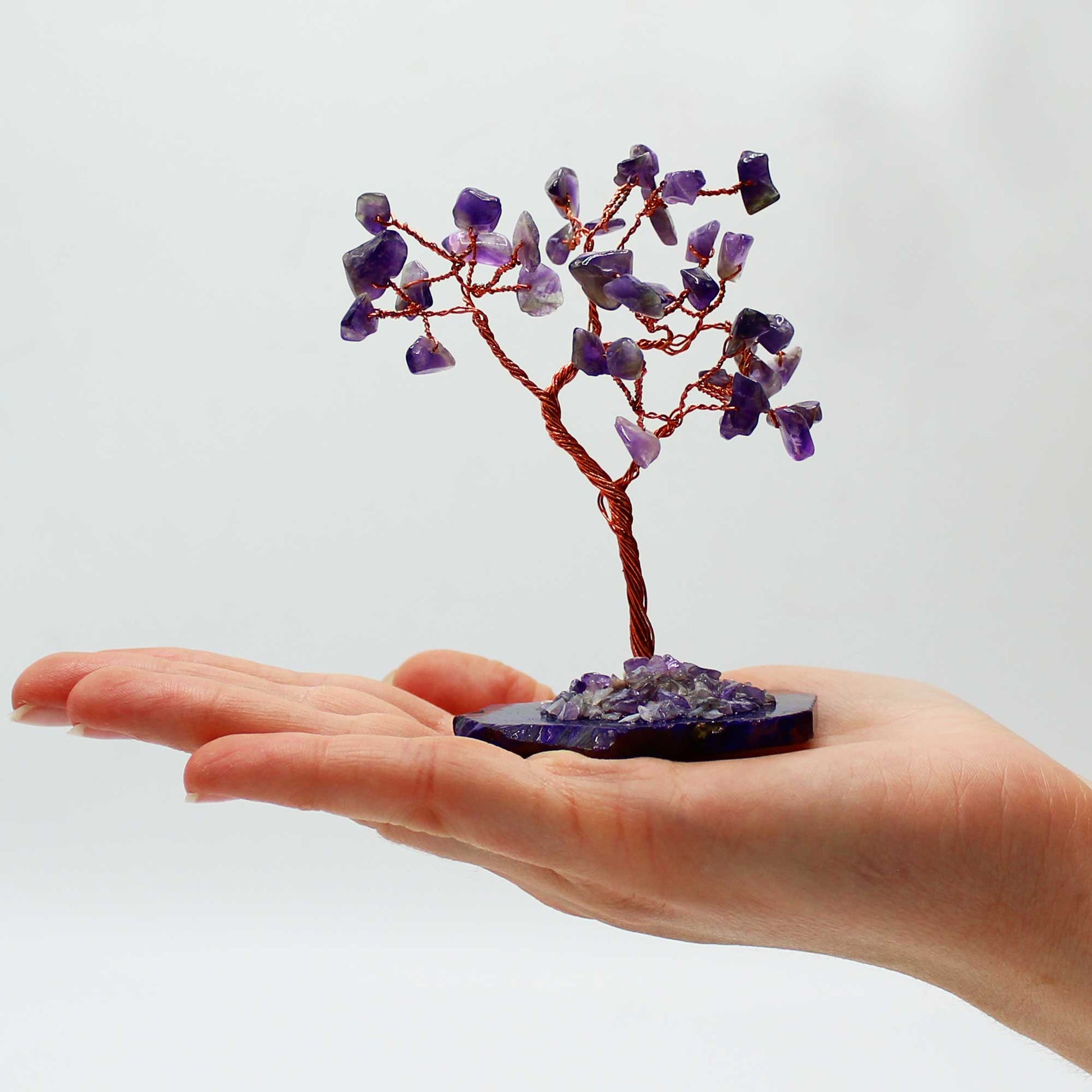 Small Amethyst Gemstone Tree on Natural Agate Base - Crystal Nest