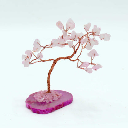 Small Rose Quartz Gemstone Tree on Pink Agate Base - Crystal Nest